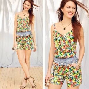 Cabi Floral Fiesta Flower Print Spaghetti Strap Shorts Romper Jumpsuit Small